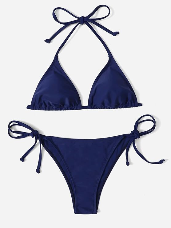 Vougez - Heat Navy Blue Padded String Ribbed Bikini