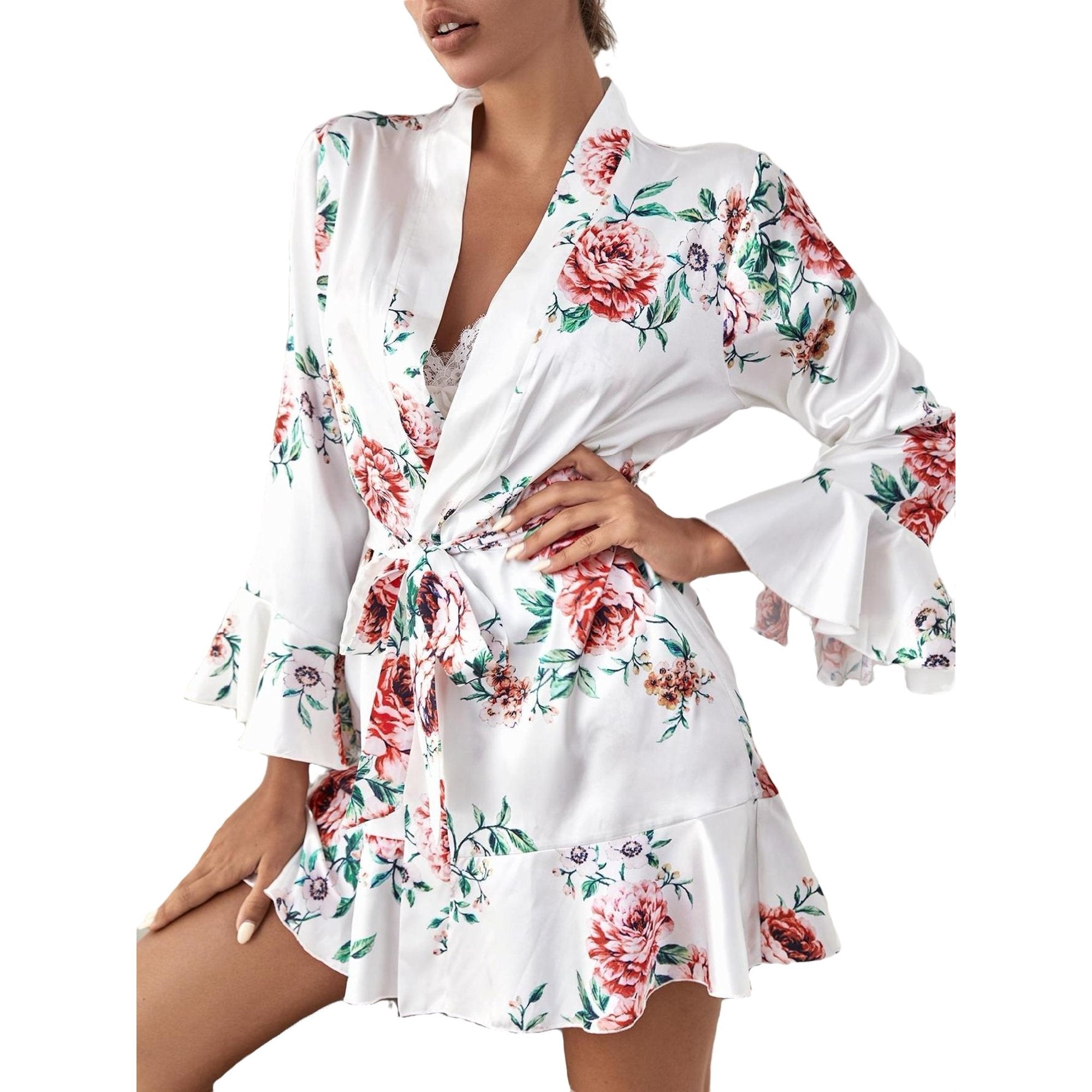 Vougez -  Daisy Floral Silk 3pcs Nightgown set