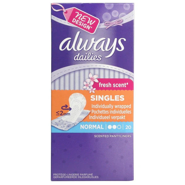 ALWAYS DAILIES TO GO PANTY LINERS FRESH SCENT NORMAL 20'S