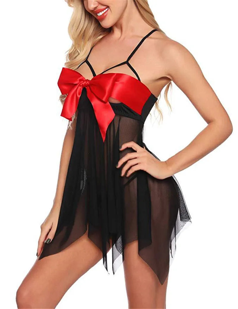 Vougez - Bowknot Sling Front Open Short Lingerie