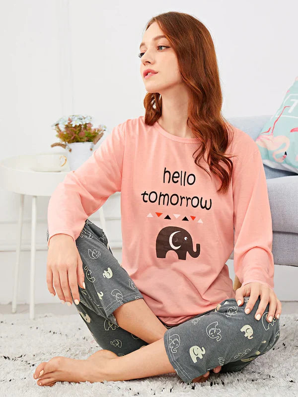 BAMS Cotton Printed Hello Tomorrow Pajama Suit