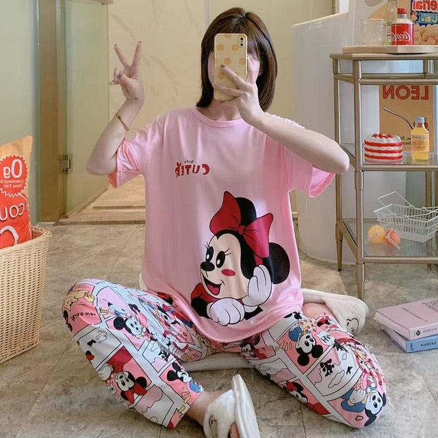 Vougez - Cotton Printed Mickey Minnie Pajama suit Ice pink