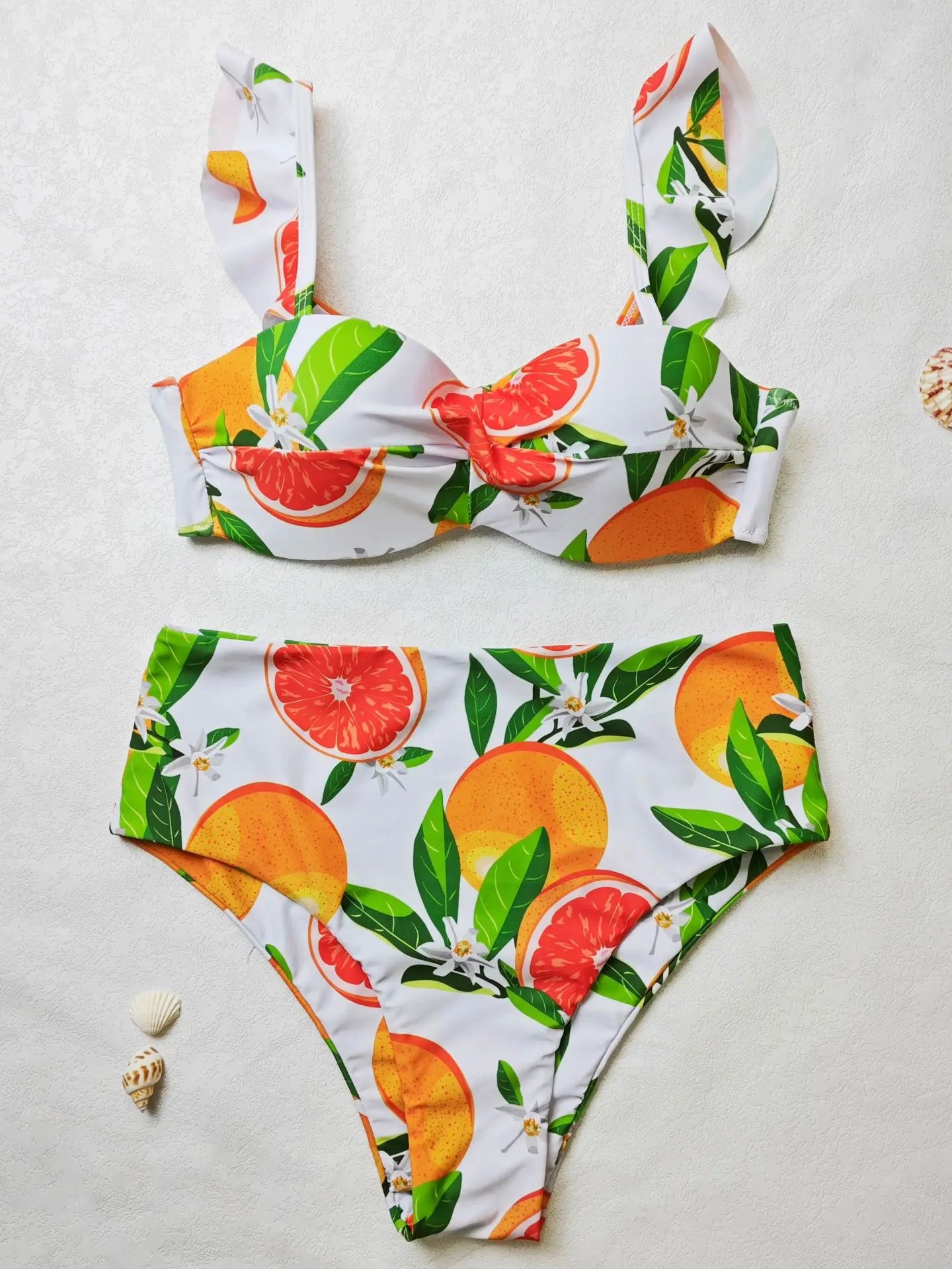 Vougez -  Leaf Fruit Print Pushup Bikini Set White