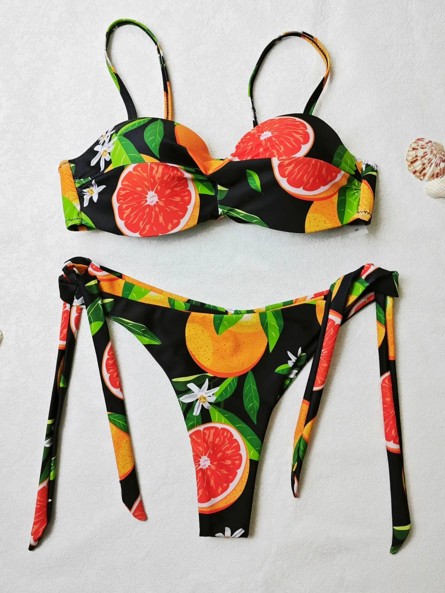 Vougez -  Leaf Fruit Print Pushup Thong Bikini set