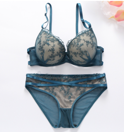 Vougez - French Padded Bra and Panty Set Sea Blue