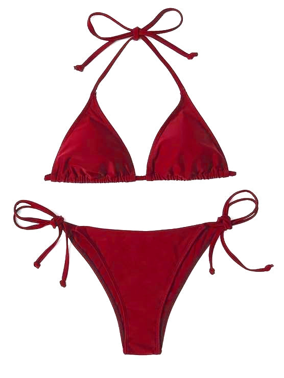 Vougez - Heat Red Padded String Ribbed Bikini