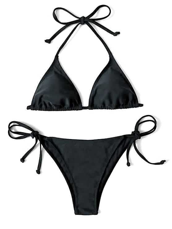 Vougez - Heat Black Padded String Ribbed Bikini