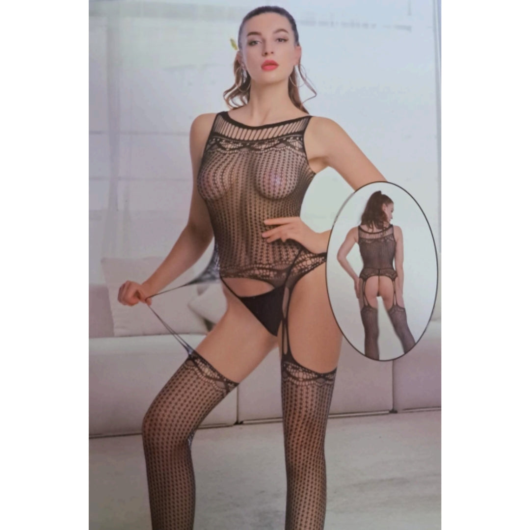 Vougez - Halter Slashed Full Body Stocking