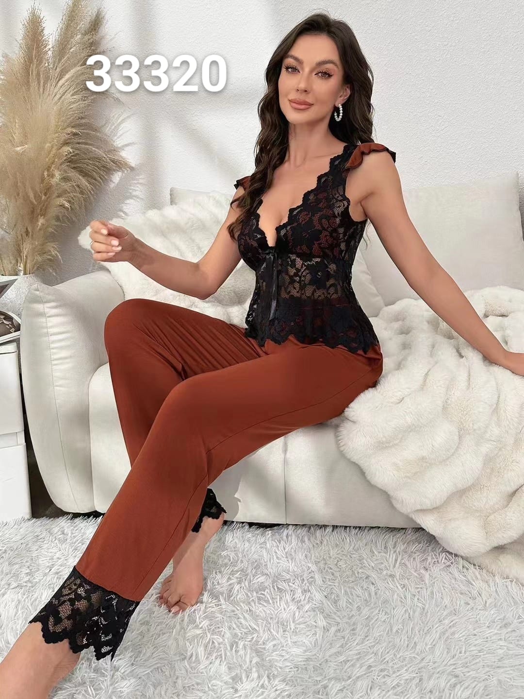 Vougez -  Elegance Sling Top and Trouser Set Brown