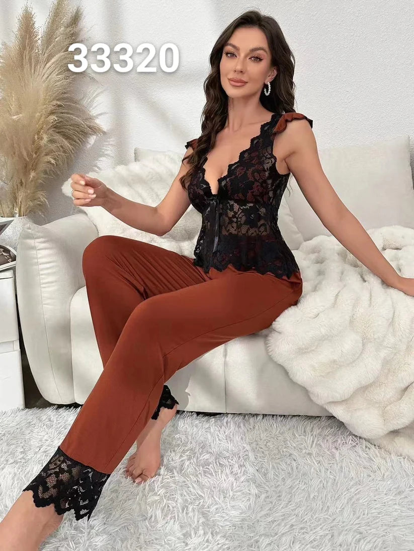 Vougez - Elegance Sling Top and Trouser Set Brown