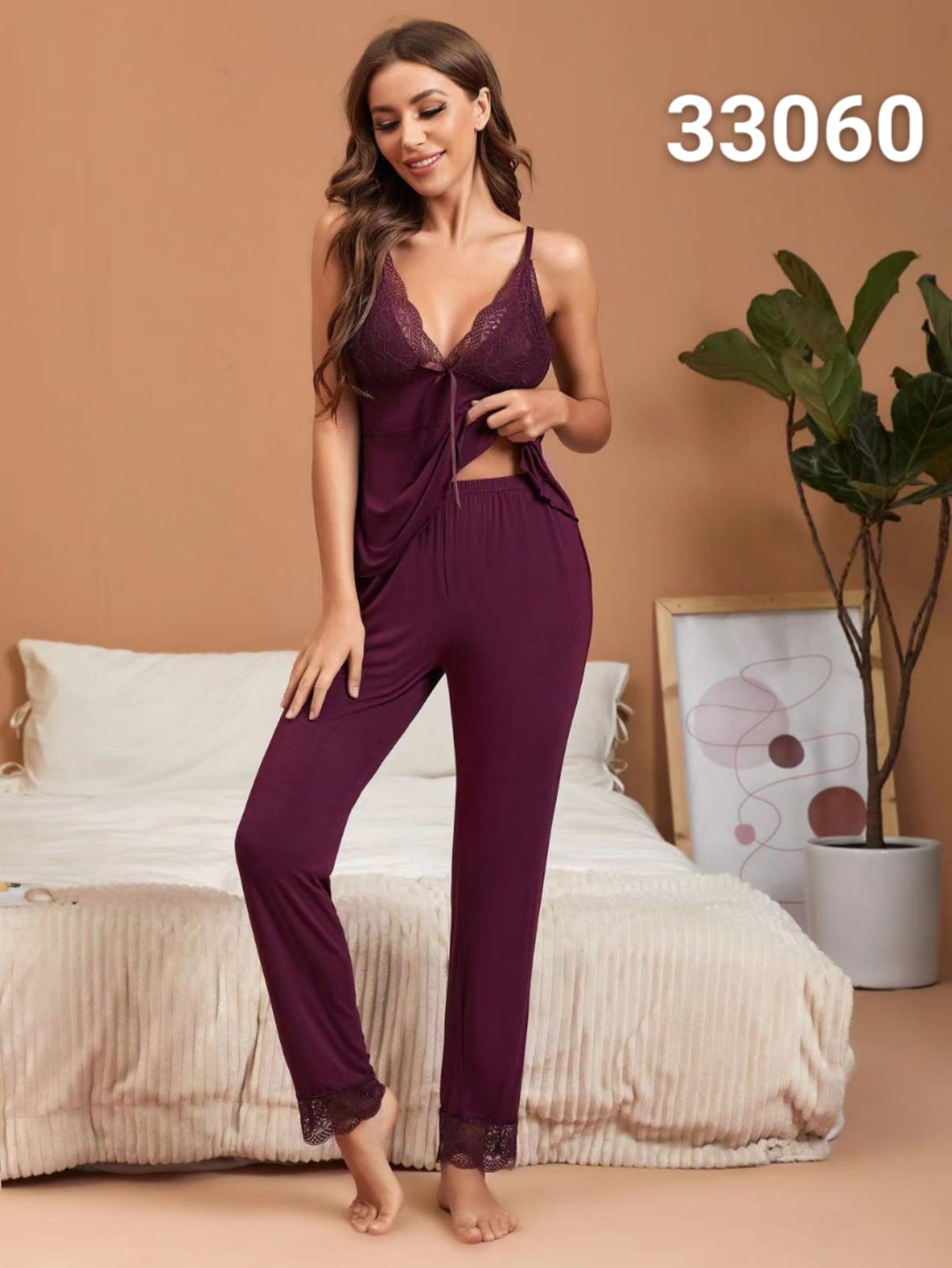 Vougez -  Elegance Sling Top and Trouser Set Hot Purple