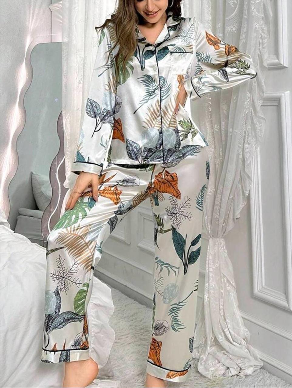 Vougez -  Galaxy Printed Floral Pajama Suit White