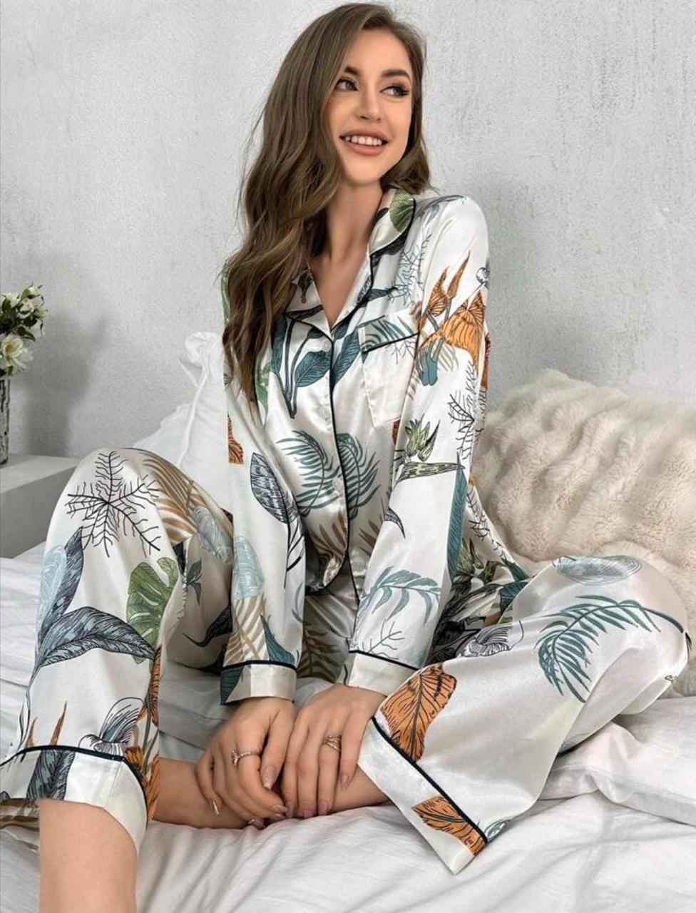 Vougez -  Galaxy Printed Floral Pajama Suit White