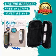 LifeChek Blood Sugar Glucometer With 10 Strips - Life Time Warranty