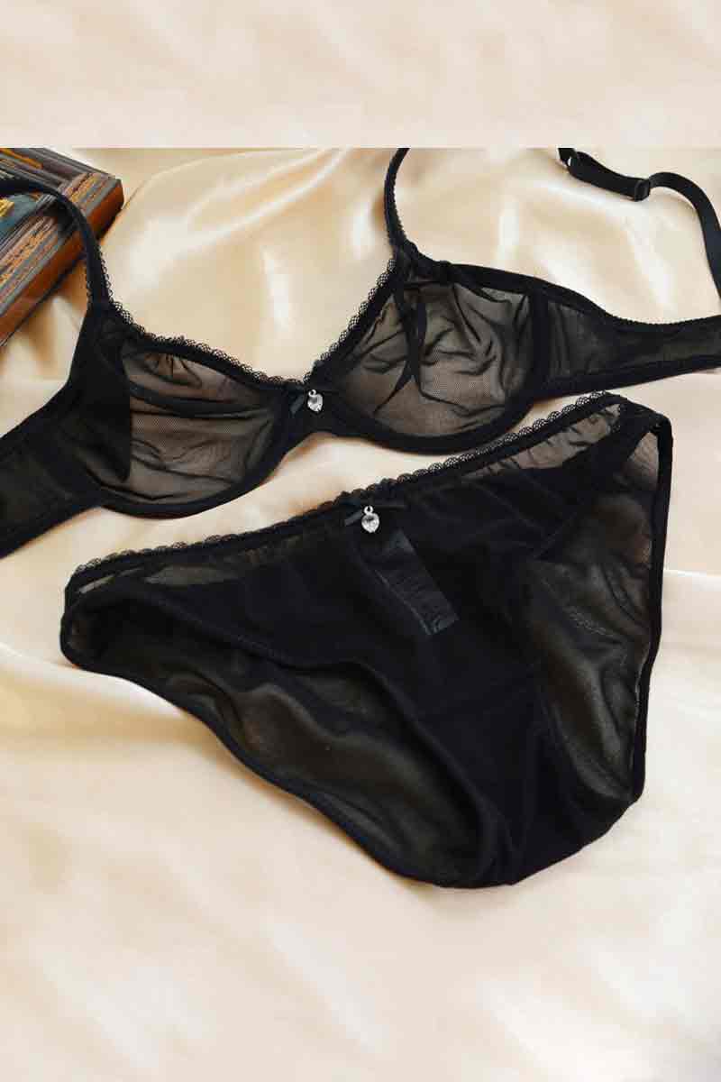 Vougez - Alex Transparent Net Bra Set Black