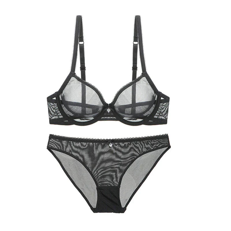 Vougez - Alex Transparent Net Bra Set Black